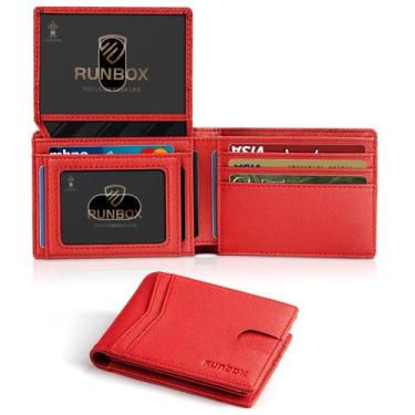 Imagem de Carteira RUNBOX RFID Leather para homens e mulheres com 2 janelas ID