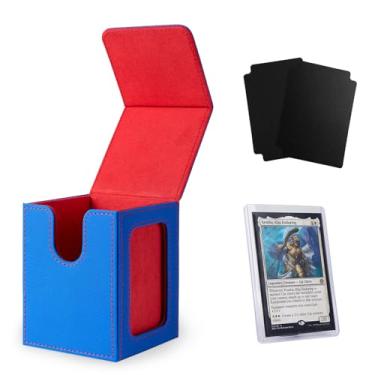 Imagem de Venssu MTG Deck Box for Commander Display,Card Deck Box Fits 100 Double Sleeved Cards,TCG with 2 Dividers and 1 Toploader (Blue and Red)