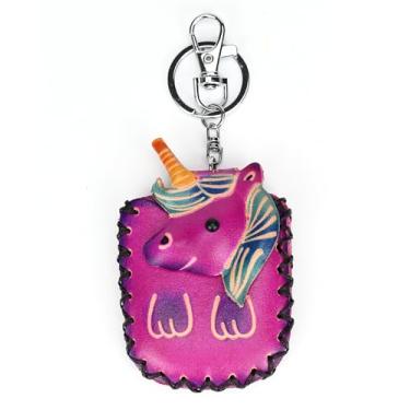 Imagem de Lepoetedit Leather KeyChain Vintage Handmade Coin Purse Earbuds Storage Bag Cute Car Key Accessories Protective Case for AirPods (Unicorn)