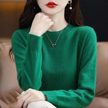 Imagem de Suéter Feminino De Tricô Com Gola Redonda, Quente E Casual, Moda Corea