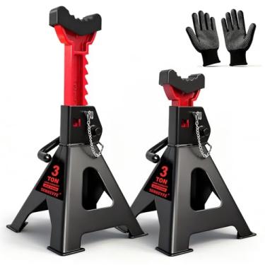 Imagem de SENKEYFE Suportes de tomada de 3 toneladas (3 kg) com trava de pino duplo, capa de borracha e base de pé grande, altura ajustável de 28 a 43 cm, suportes de macaco de carro resistente, SUV de elevação