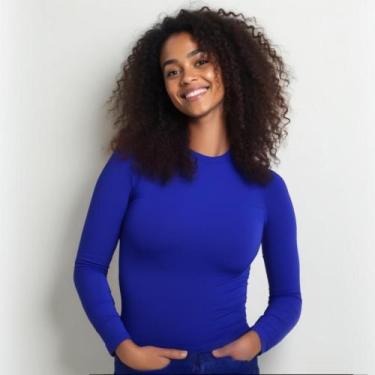 Imagem de Camiseta Feminina Manga Longa Uv50 Inverno/verão Dry Fit Azul Royal - 