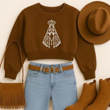 Imagem de Cropped Moletom Country Estampa Nossa Senhora Aparecida Minimalista Mo