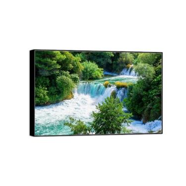 Imagem de BMZFYBS Quadro preto arte de parede paisagem impressões em tela - floresta árvore rio pintura decoração - imagens para quarto 70 x 105 cm 27 x 41 pol