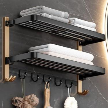 Imagem de Toalheiro de banheiro montado na parede, suporte de aço inoxidável, prateleira organizadora de 2 camadas para banheiro, sala de estar, escritório e cozinha