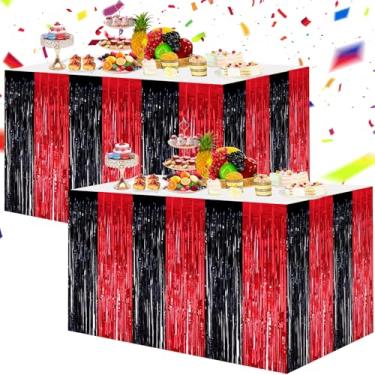 Imagem de BEISHIDA Pacote com 2 saias de mesa vermelhas e pretas, decorações de festa, enfeites metálicos de franja para mesa retangular e redonda, aniversário, formatura, parabéns, 2026, artigos de festa de