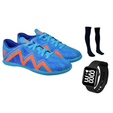 Imagem de Chuteira Futsal 1000 Quadra Salão Costurada Adulto Novo + Meião + Reló