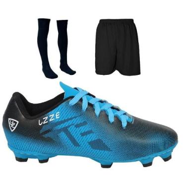Imagem de Chuteira Campo Costurada + Short + Meião - Uzze, Celeste, 39