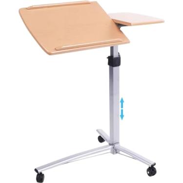 Imagem de Mesa de pé sobre a cama grande mesa para laptop com mesa inclinável, mesa de pé ajustável em altura, mesa de sofá com rodízios removíveis, ajuste manual (cor: cor de madeira, tamanho: 68 x 34,5 x 85