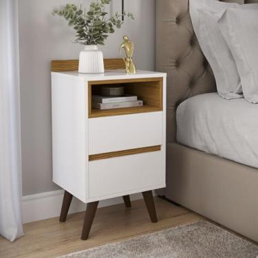 Imagem de Mesa de Cabeceira Alamo Duda 2 Gavetas Canto Quarto Retro com Nicho (BRANCO C/NATURE)