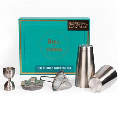 Imagem de Bull in China Conjunto de coqueteleira de aço inoxidável, ferramentas de bar de nível profissional para coquetéis batidos, conjunto de bar inclui: agitador pesado, jigger de sino martelado, coador