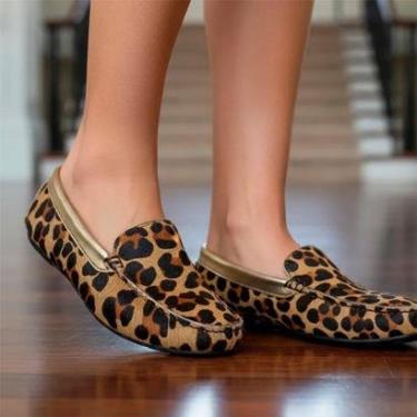 Imagem de Mocassim Feminino Casual Couro Legítimo Conforto Animal Print Onça-Feminino