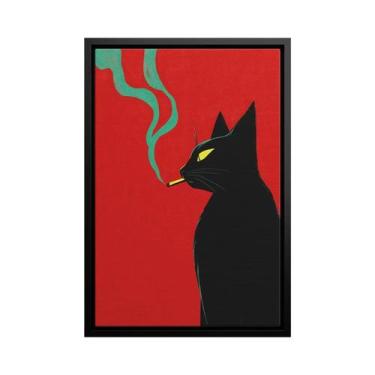 Imagem de Pôster Vintage De Gato Preto Fumando Cigarro, Arte Retrô, Decoração De