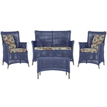 Imagem de Jogo Sofá 2 Poltronas E Mesa Igapó Marrom E6 Trama Original Azul