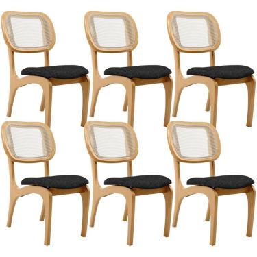 Imagem de Kit 6 Cadeiras Para Sala De Jantar Estofada E Tela Mariah L02 Linho Chumbo