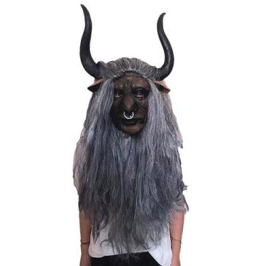 Imagem de Máscara de caveira de touro, chifres pretos, resina de nariz comprido 