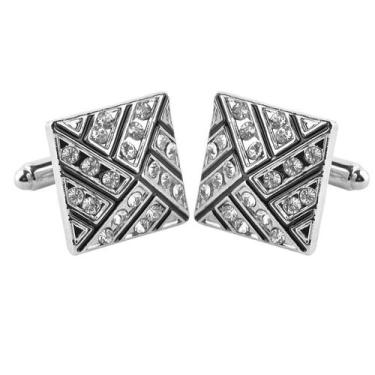 Imagem de Abotoaduras geométricas em prata com strass para homens - yiweisai