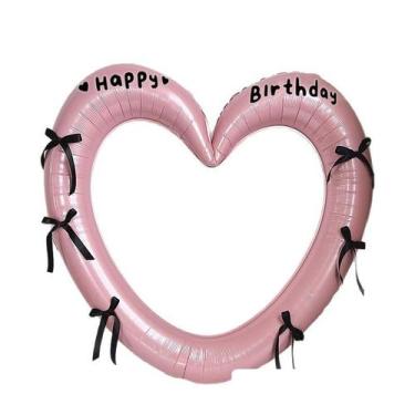 Imagem de Balão de alumínio em forma de coração de 40 cm rosa para festa de feli