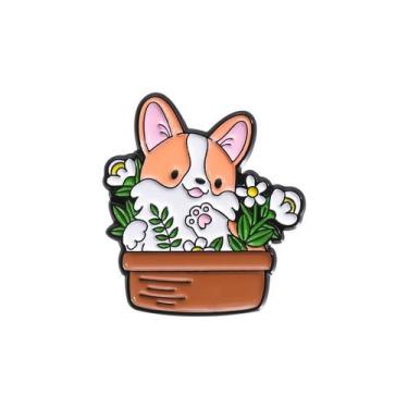 Imagem de Alfinetes de broche fofos para cães Corgi com esmalte de design de vas