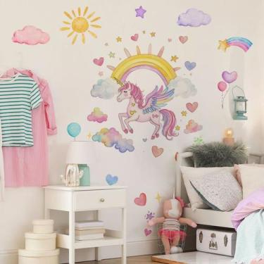 Imagem de Adesivos de parede Cartoon Rainbow Unicorn PVC 30x90cm 3 folhas - yiwe