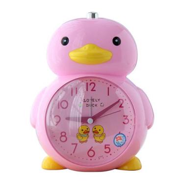 Imagem de Despertador Lindo Movimento Silencioso Analógico em Forma de Pato Rosa
