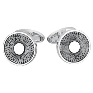 Imagem de Abotoaduras elegantes em tons redondos de preto e prata para homens - 