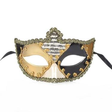 Imagem de Masquerade Mask Music Note Venetian Preto e Dourado em PVC - yiweisai
