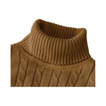 Imagem de Suéter Masculino De Gola Alta Em Tricô Quente Casual De Lã Pulôver De 