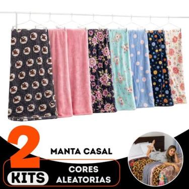 Imagem de Kit 2 Mantas Casal Estampadas Microfibra Soft 200 X 180 Toque Aveludad