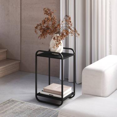 Imagem de Mesa Lateral 65x33cm Orgânico Pé Metal Luna Preto