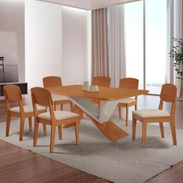 Imagem de Mesa de Jantar Yasmin 180 Tampo MDF Laminado Canto Copo e 6 Cadeiras C