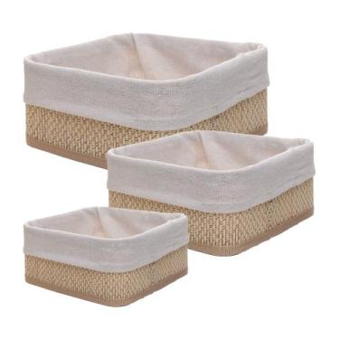 Imagem de Conjunto 3 Cestas Quadradas com Forro em Tecido Cozy Bambu  Lyor - Roj