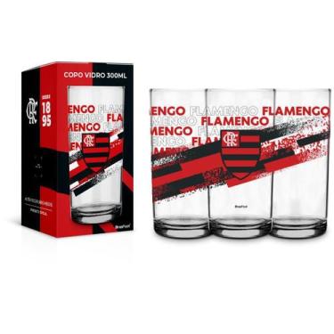 Imagem de Copo vidro 300ml times - flamengo - Brasfoot