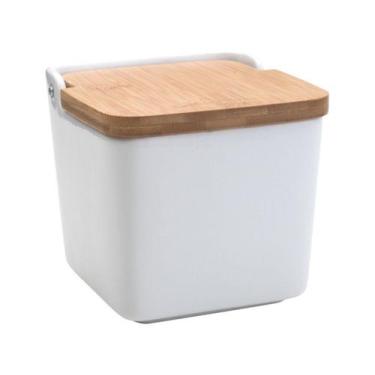 Imagem de Saleiro de mesa de ceramica c/tampa de madeira bianco 12x12cm lyor, Br