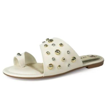 Imagem de Chinelo Rasteiro Feminino Cristais Tira de Dedão Tanara, Cream, 38