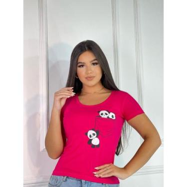 Imagem de Blusa Feminina Viscolaycra de Panda Camiseta dia a dia - GK, Pink, M