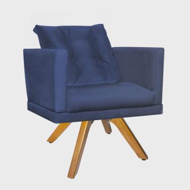 Imagem de Kit 10 Poltrona Cadeira Kim Luxo Confort Giratória Caramelo Com almofada Solta Suede Azul Marinho - Ahazzo Móveis