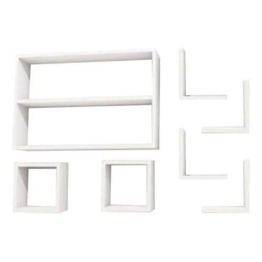 Imagem de Kit 7 Peças Nichos Cubo L Prateleira Mdf Branco 100% MDF