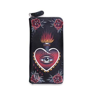 Imagem de Liquor Marca Innervision Carteira feminina com zíper em torno da bolsa Olho Coração Flor Rockabilly, Multicor, tamanho �nico