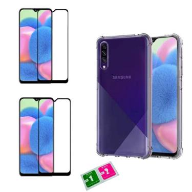 Imagem de Kit Capa Celular Silicone Reforçada e 2 Películas 3D Compatível Samsung Galaxy A30s