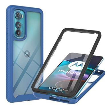 Imagem de Niuuro Capa para Motorola Moto Edge 30 com protetor de tela integrado, capa de telefone à prova de choque de proteção total 360° com capa traseira de PC rígido + capa antiderrapante de silicone TPU macio - azul