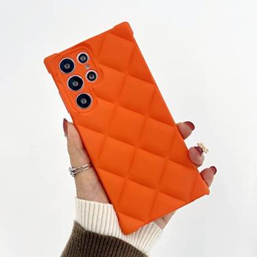 Imagem de Capa de telefone de silicone macio treliça de diamante de luxo para Samsung S22 Ultra S21 Plus Proteção de lente Square Airbag Capa à prova de choque, laranja, para S22 Plus