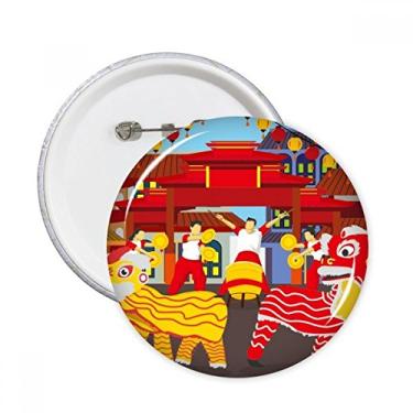Imagem de Broche redondo de dança do leão chinês personalizado China Town broche emblema acessório decoração 5 peças