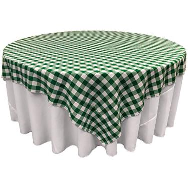 Imagem de LA Linen Toalha de mesa quadrada quadriculada de poliéster, 182 x 182 cm, verde/branca