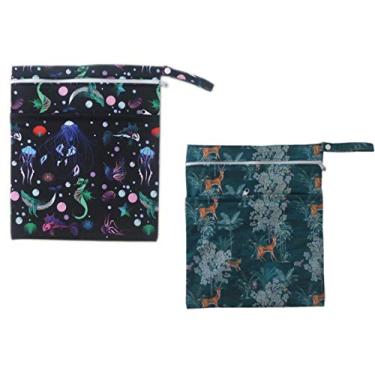 Imagem de 2 peças saco seco molhado para fraldas de tecido de bebê reutilizável com dois bolsos com zíper (NB04)