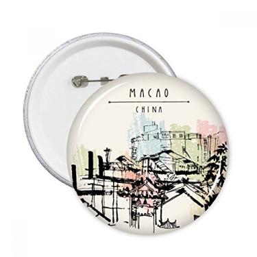 Imagem de Barracas de arranha-céus em Macao, China, pinos redondos, emblema, decoração de roupas, 5 peças, presente