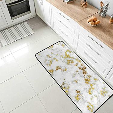 Imagem de Tapete de área de conforto abstrato dourado branco textura mármore antiderrapante tapete de cozinha, tapete antifadiga para sala de jantar, lavanderia, escritório, corredor, 99 x 50 cm