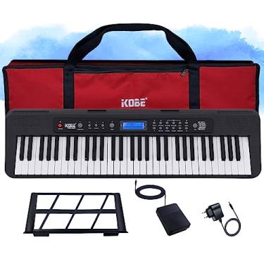 Imagem de Kit Teclado Musical Estudante Kobe KB-300 5/8 61 Teclas com Sensibilidade ao Toque com Pedal Sustain e Capa Vermelha