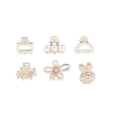 Imagem de Leadigol Mini clipe de garra de carne com pérola, clipe de caranguejo pequeno adorável feminino grampo de cabelo coelho presente amor coração estilo minimalista