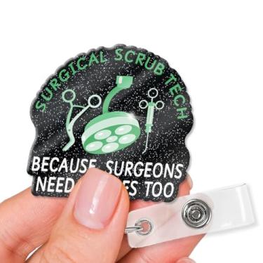 Imagem de XQLZY Suporte engraçado para carretéis de crachá com glitter preto, suporte de crachá fofo presente para médicos graduados, de Natal para sala de cirurgia médica enfermeira